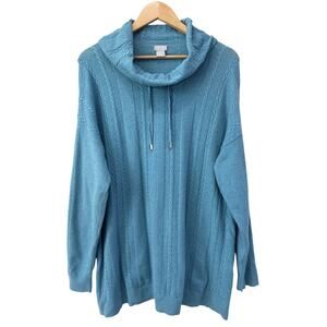 Chicos Zenergy Cotton Cashmere Cable Knit Cowl Neck Dolman Sweater Sz XL 3 Blue